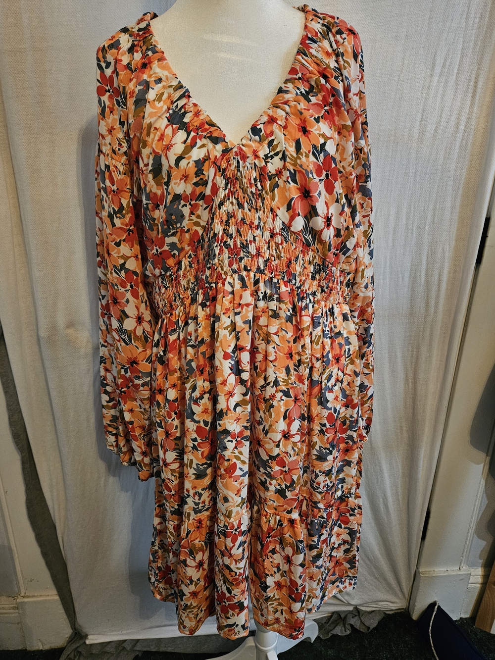 DOKOTOO Floral V-Neck Long Sleeve Women's Dress
